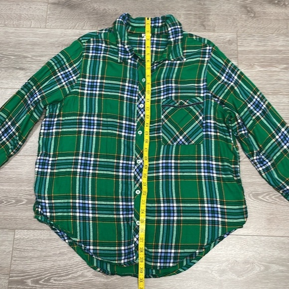 Aerie Green Plaid Flannel Boyfriend Sleep Casual Button Down Top L - Picture 9 of 16